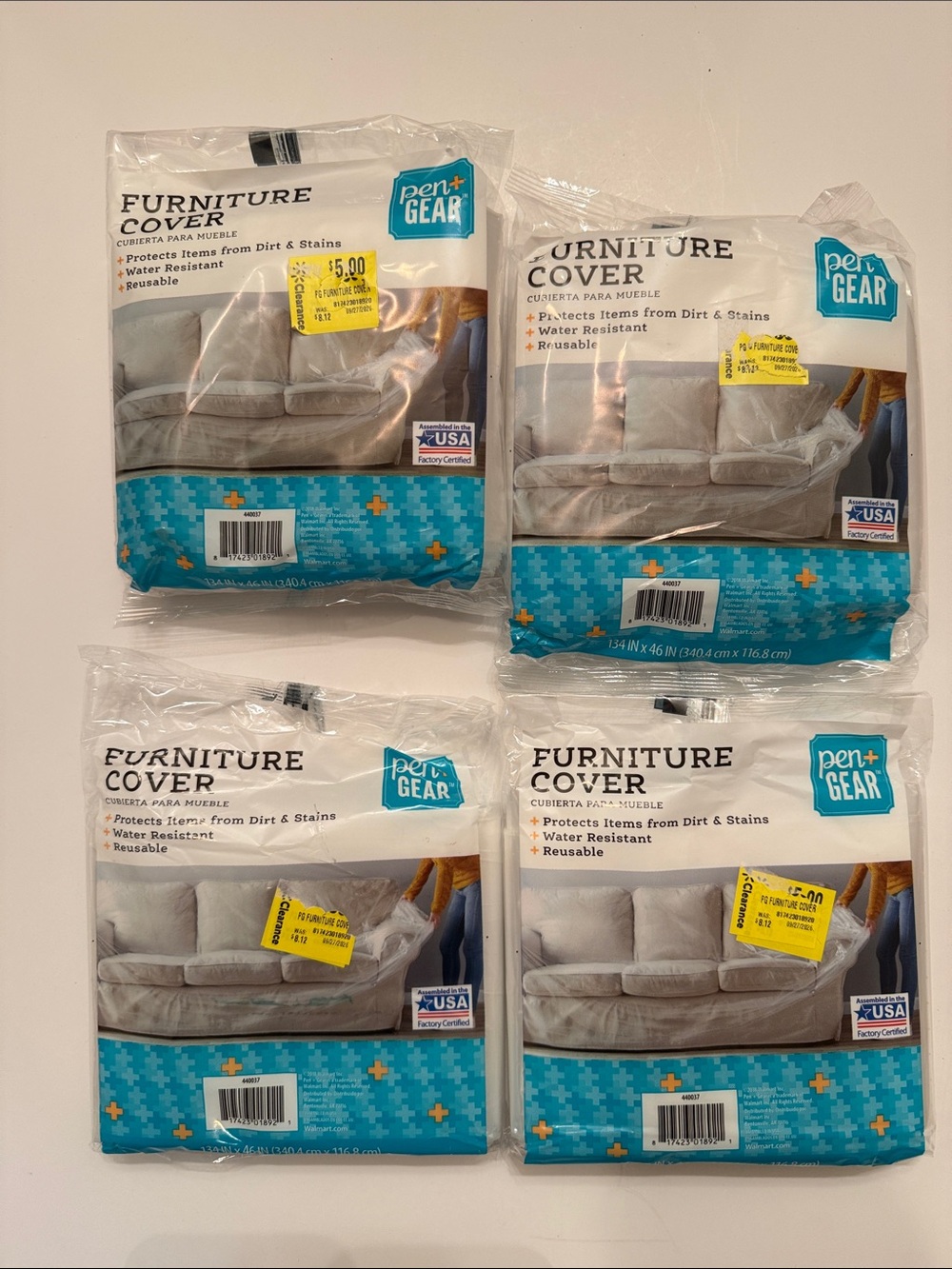 4 Pack of Large Moving Clear Furniture Covers, 134x46in, New